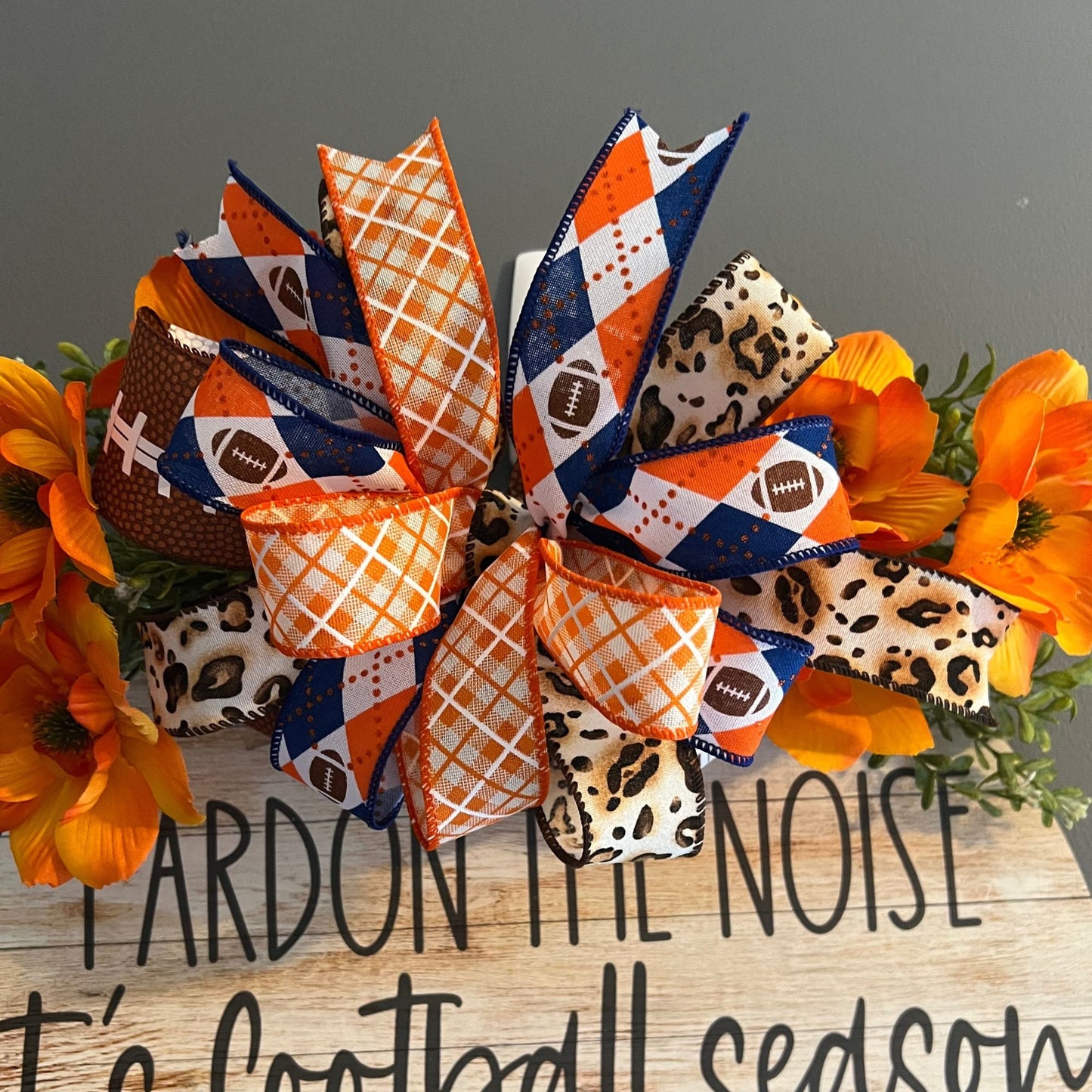 Navy and Orange Football Door Hanger, Football Door Hanger, Navy and Orange Football Wreath, Fall Football Door Hanger, Football Front Door