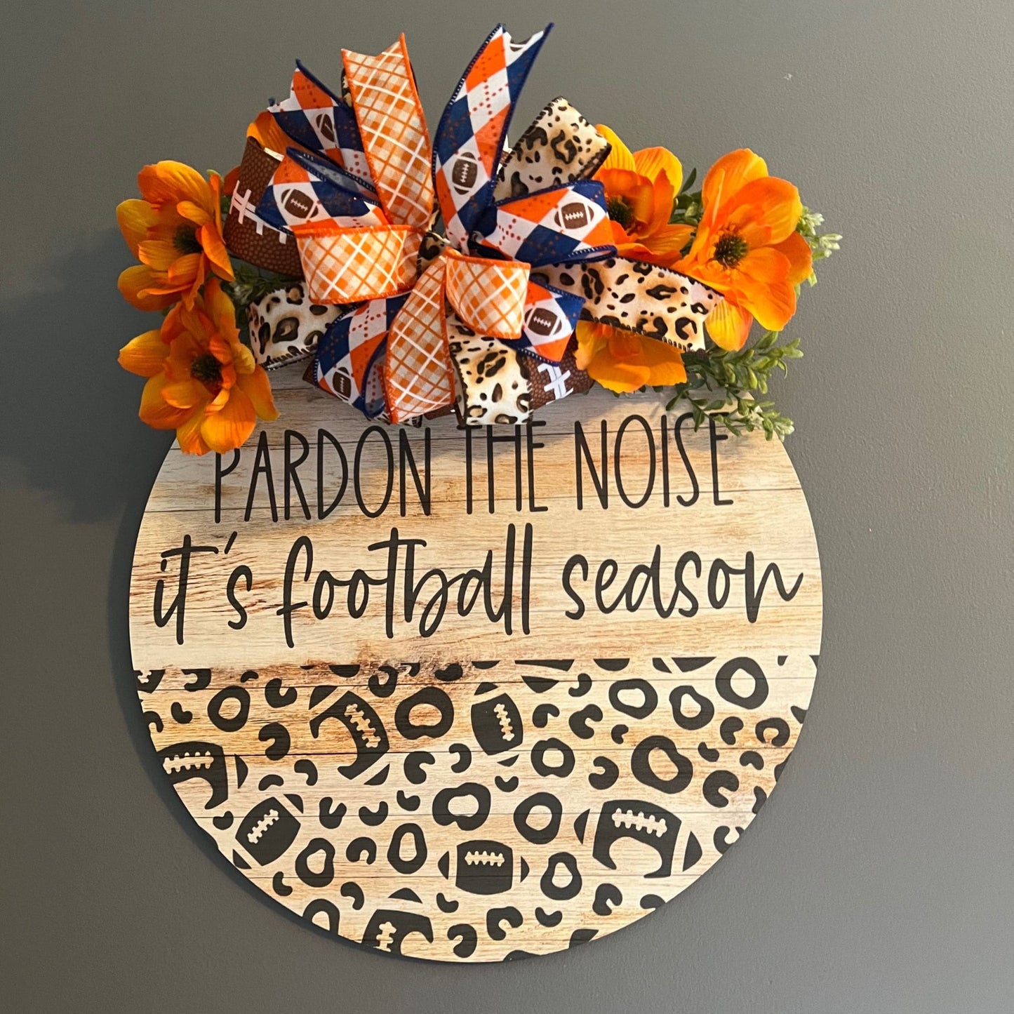 Navy and Orange Football Door Hanger, Football Door Hanger, Navy and Orange Football Wreath, Fall Football Door Hanger, Football Front Door