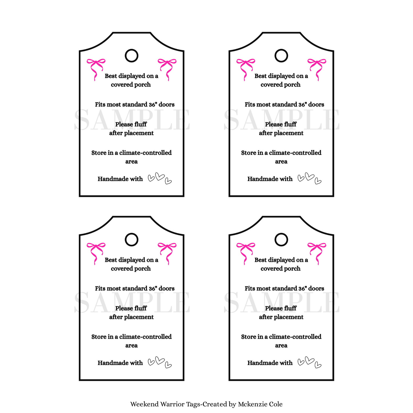 Printable Wreath Care Tags Black and Pink Set| Craft Fair Must Have| Craft Show Tags