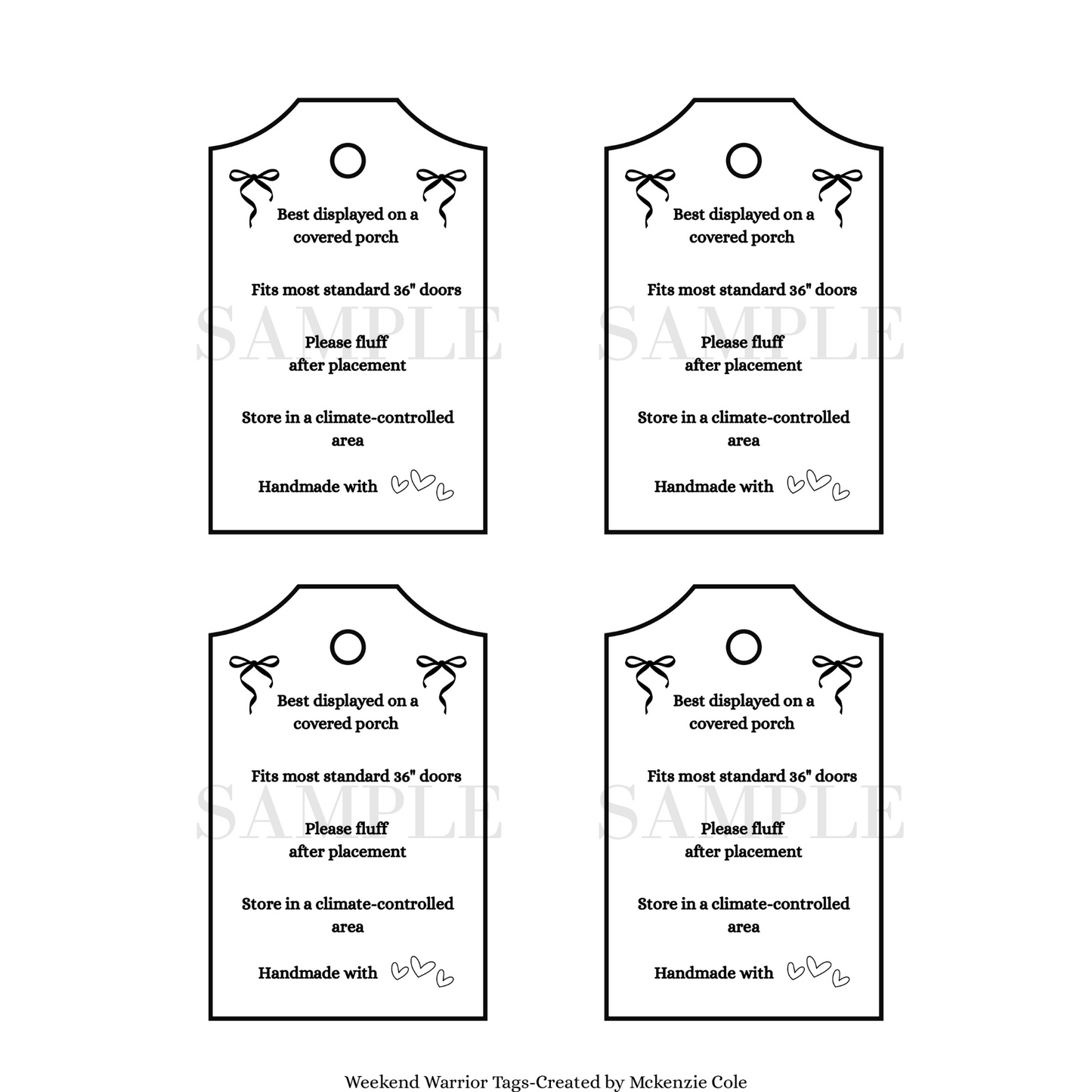Printable Wreath Care Tags Black and Pink Set| Craft Fair Must Have| Craft Show Tags