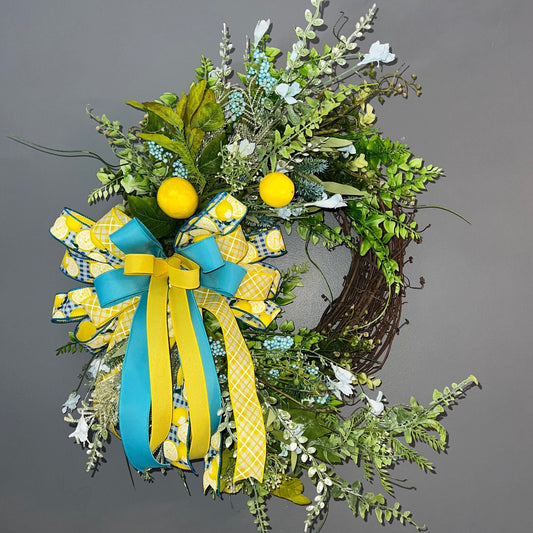 Lemon Wreath For Front Door, Lemon Everyday Wreaths, Lemon Grapevine, Lemon Home Decor, Lemon Gifts, Housewarming Gift