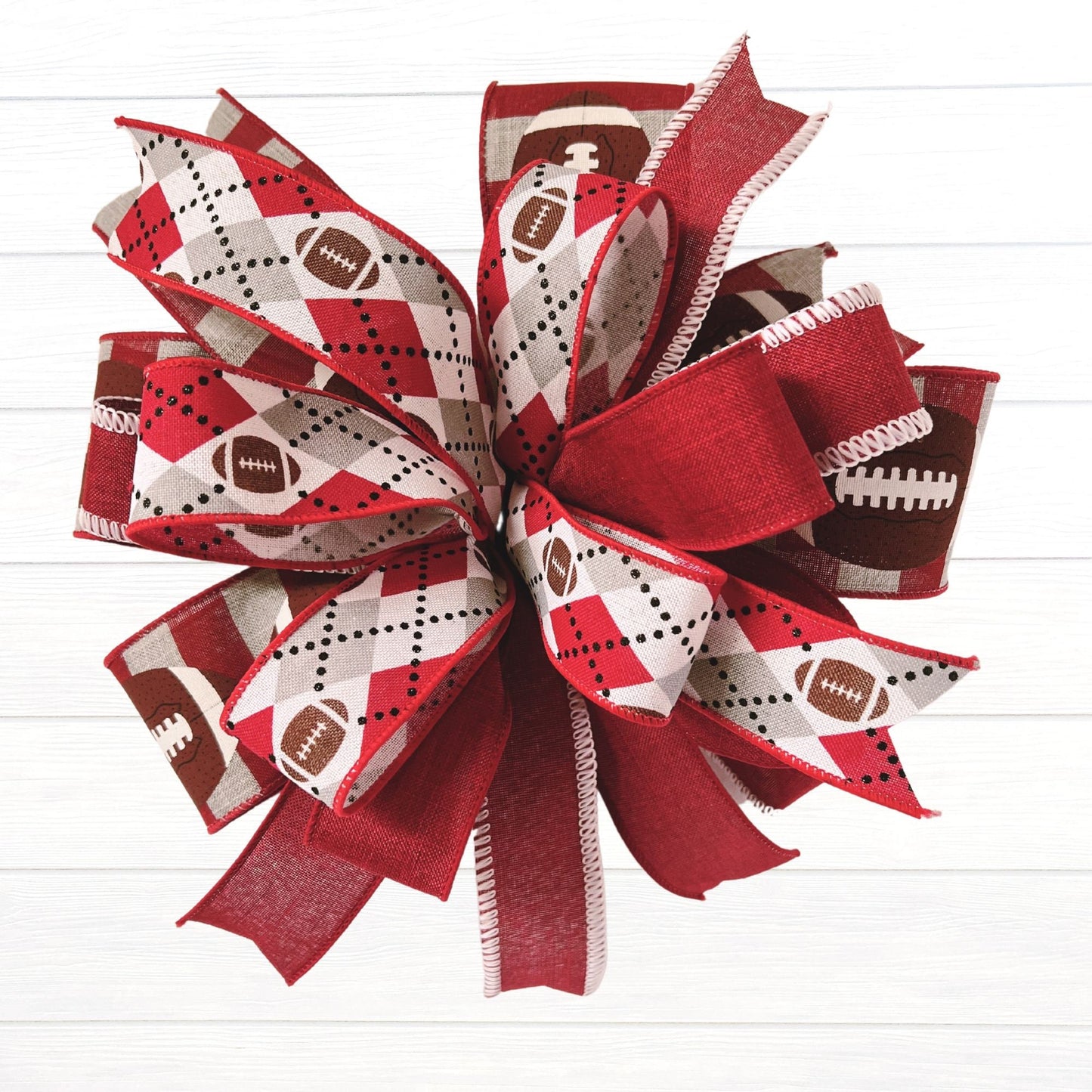 Crimson and Grey Football Lantern Bow, Football Lantern Bow, Wreath Bow, Door Hanger Bow, Football Season Bow