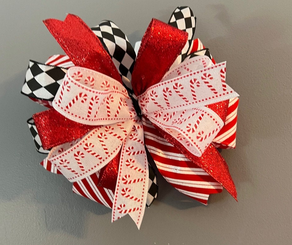 Christmas Candy Cane Lantern Bows Five Pack, Christmas Bows, Christmas Lantern Bows, Candy Cane Bows, Christmas Decoration, Designer Pack