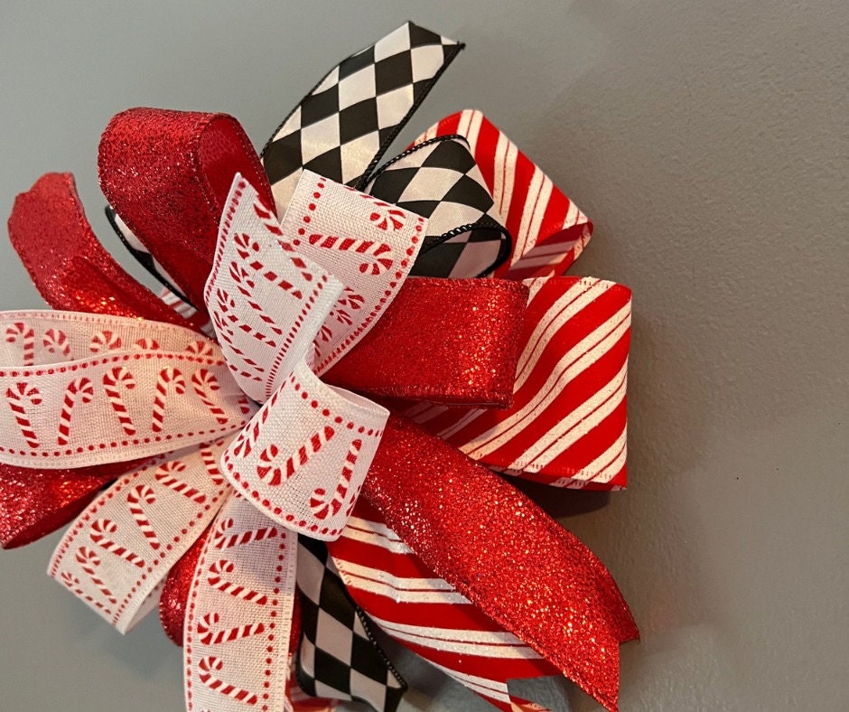 Christmas Candy Cane Lantern Bows Five Pack, Christmas Bows, Christmas Lantern Bows, Candy Cane Bows, Christmas Decoration, Designer Pack