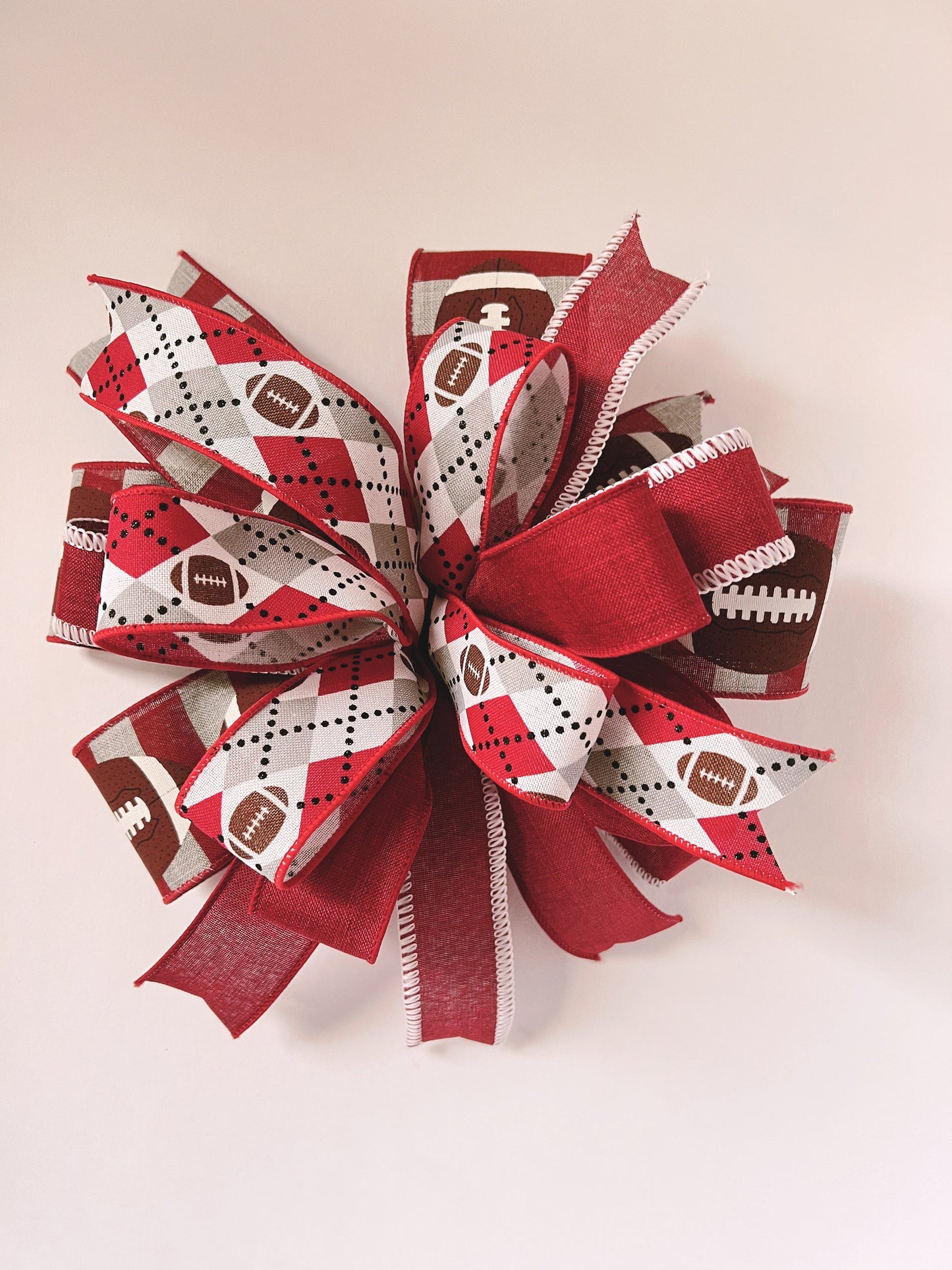 Crimson and Grey Football Lantern Bow, Football Lantern Bow, Wreath Bow, Door Hanger Bow, Football Season Bow