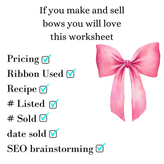 Bow Selling Worksheet for Shop Owners, Bow Cost Worksheet, Bow Worksheets, Bow Calculator, Business Worksheets, Selling Bows