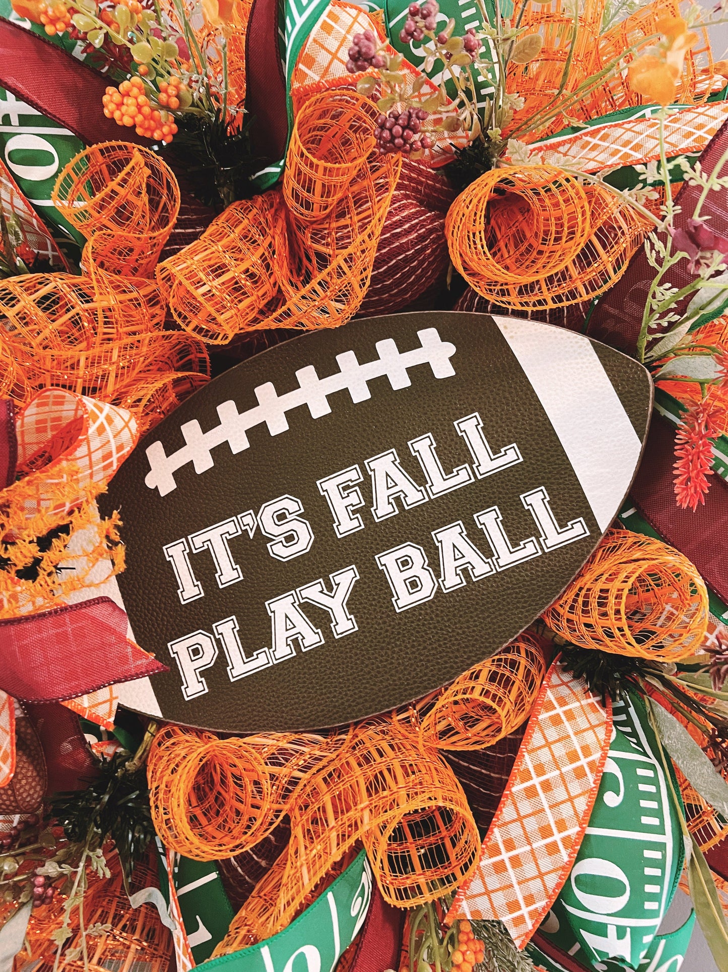 Burgundy and Orange Fall Football Wreath, Fall Football Front Porch, Maroon and Orange Football Wreath, Football Front Porch