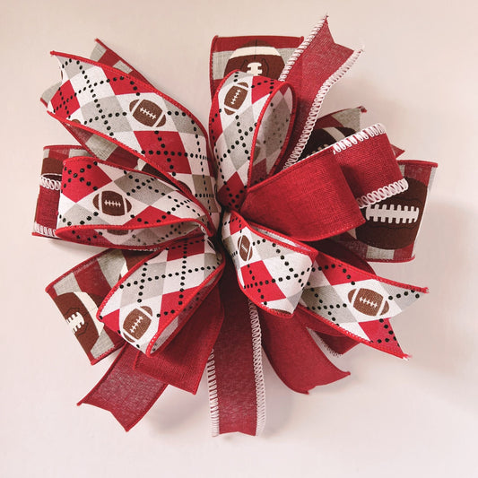 Crimson and Grey Football Lantern Bow, Football Lantern Bow, Wreath Bow, Door Hanger Bow, Football Season Bow