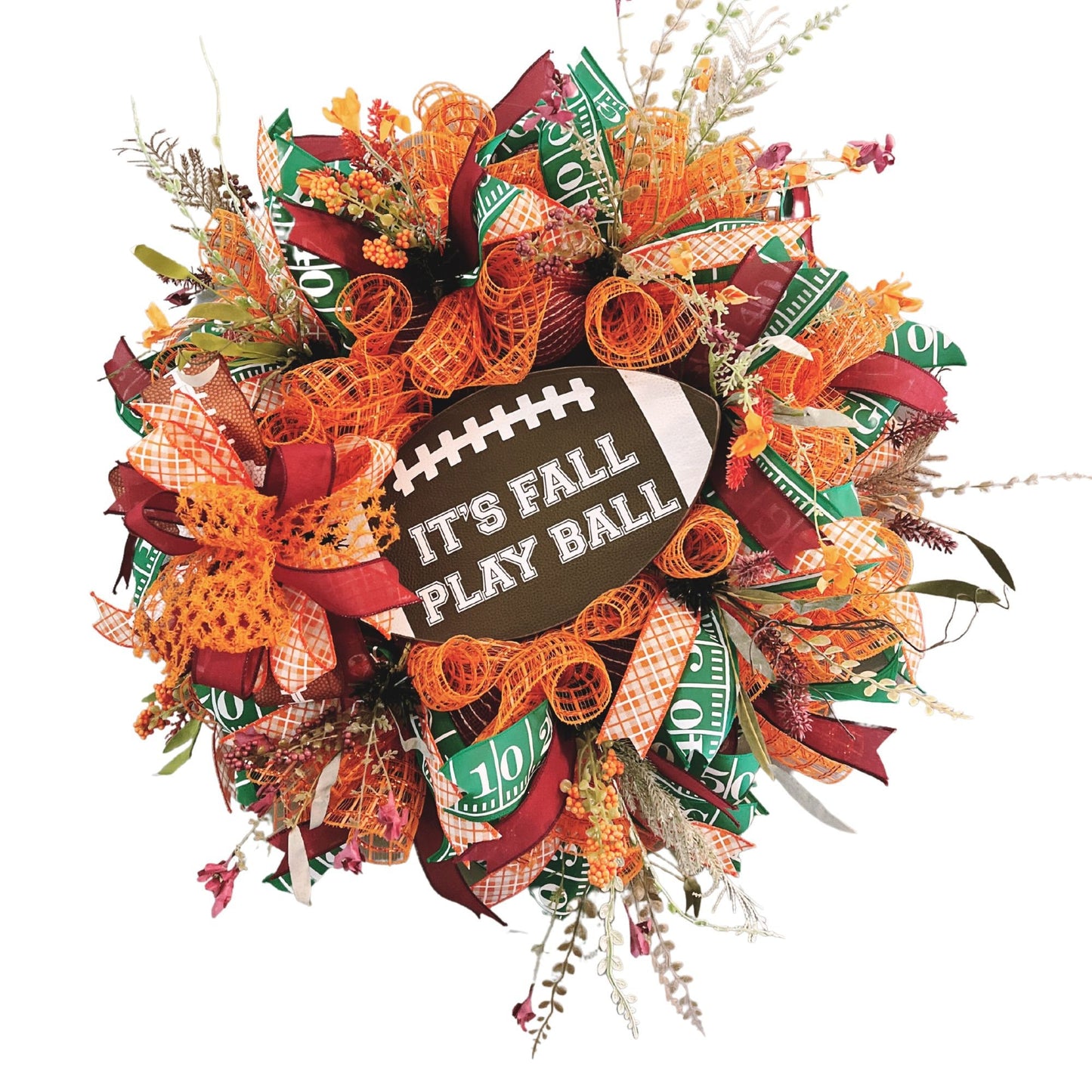 Burgundy and Orange Fall Football Wreath, Fall Football Front Porch, Maroon and Orange Football Wreath, Football Front Porch