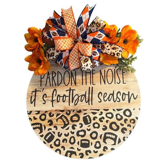 Navy and Orange Football Door Hanger, Football Door Hanger, Navy and Orange Football Wreath, Fall Football Door Hanger, Football Front Door