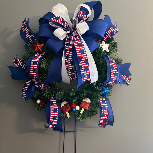 Patriotic Cemetery Wreath, Memorial Day Cemetery Wreath, Summer Cemetery Wreath, Patriotic Grave Decor, Grave Decoration