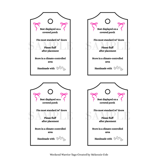 Printable Wreath Care Tags Black and Pink Set| Craft Fair Must Have| Craft Show Tags