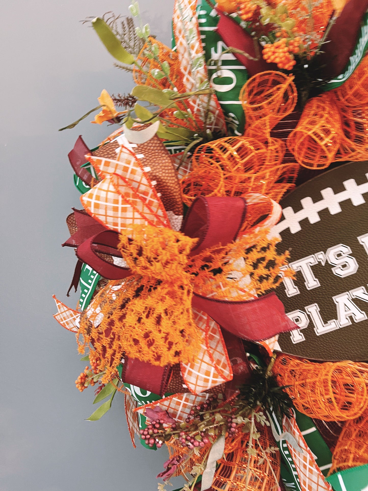 Burgundy and Orange Fall Football Wreath, Fall Football Front Porch, Maroon and Orange Football Wreath, Football Front Porch