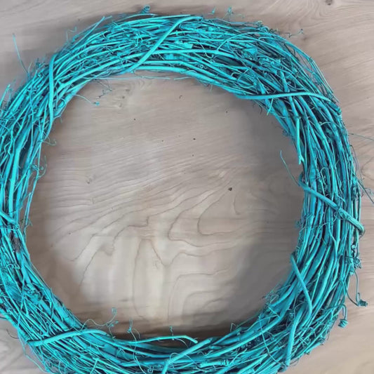 14” Round Turquoise Painted Grapevine